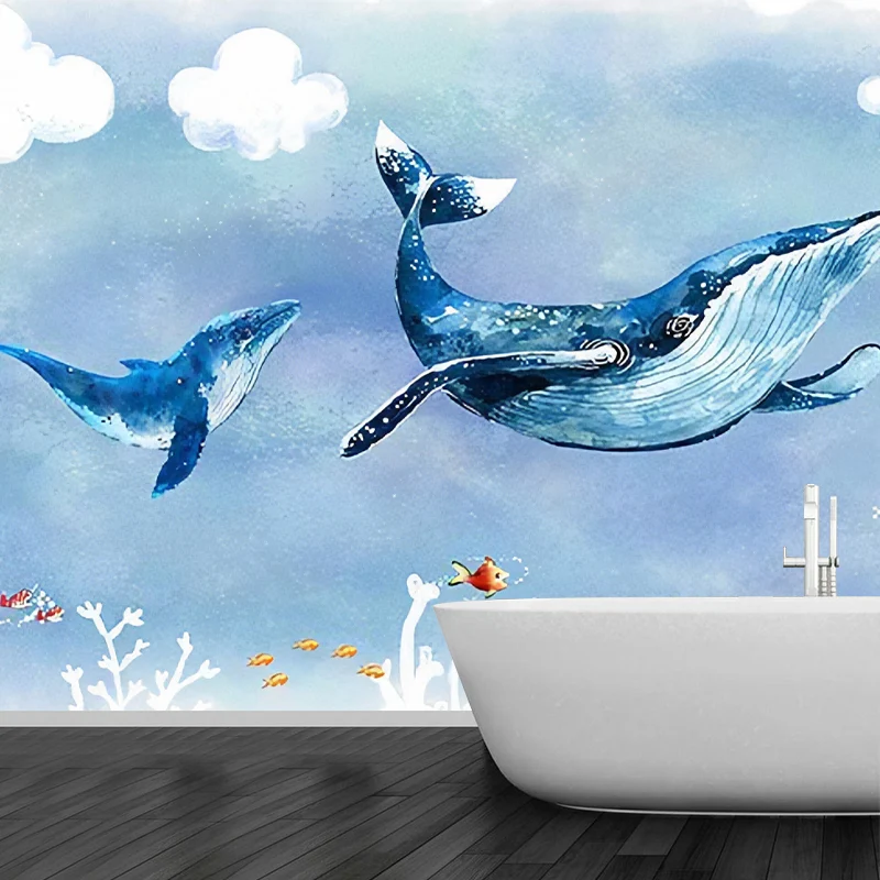 Feuchtigkeitsbeständige Delphin-Wandverkleidung aus Vliesstoff, modernes Wandbild für Kinder Clearhalo