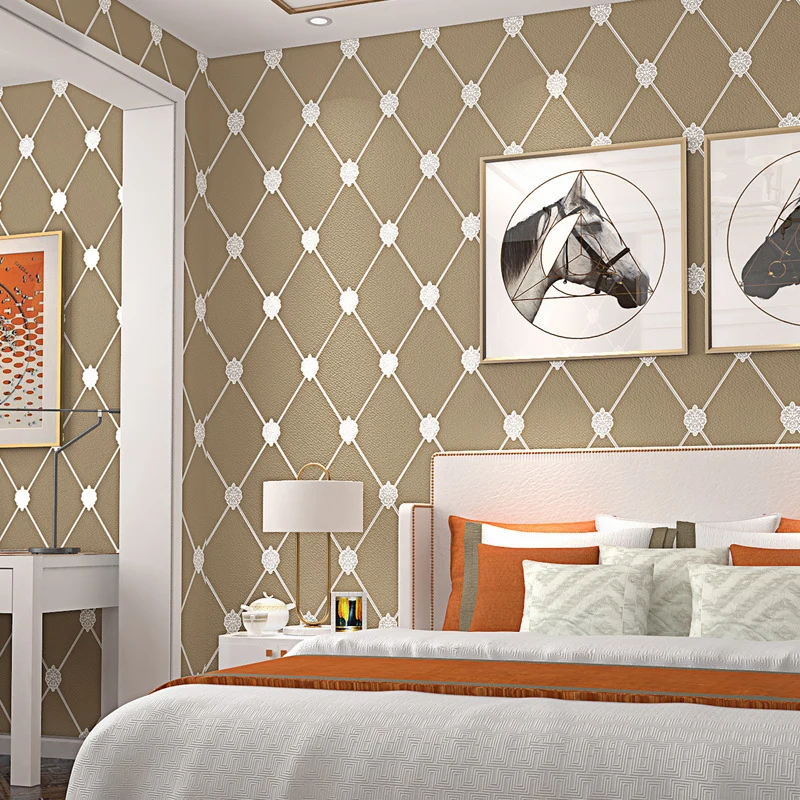Feuchtigkeitsbeständige Flock-Tapete, moderne Wandverkleidung mit Gittermuster für Schlafzimmer Clearhalo