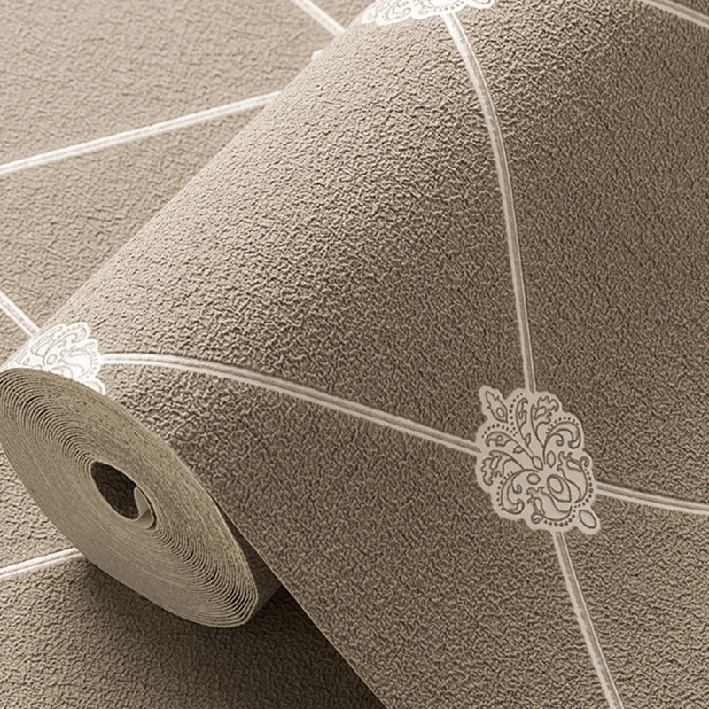 Feuchtigkeitsbeständige Flock-Tapete, moderne Wandverkleidung mit Gittermuster für Schlafzimmer Clearhalo