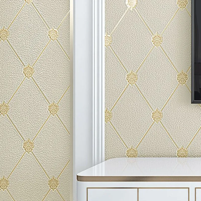 Feuchtigkeitsbeständige Flock-Tapete, moderne Wandverkleidung mit Gittermuster für Schlafzimmer Clearhalo
