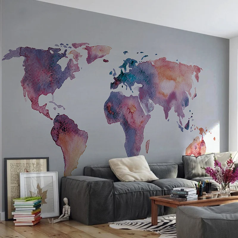 Feuchtigkeitsbeständiges Weltkarten-Wandbild aus Vliesstoff, moderne Wandkunst für den Lesesaal Clearhalo