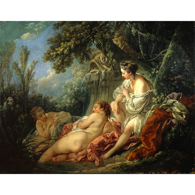 Fleckenabweisende Tapetenwandbilder im Retro-Stil aus Vliesstoff mit dem Vier-Jahreszeiten-Muster von Francois Boucher Cle...