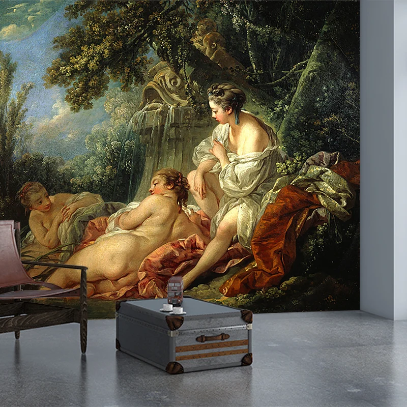 Fleckenabweisende Tapetenwandbilder im Retro-Stil aus Vliesstoff mit dem Vier-Jahreszeiten-Muster von Francois Boucher Cle...