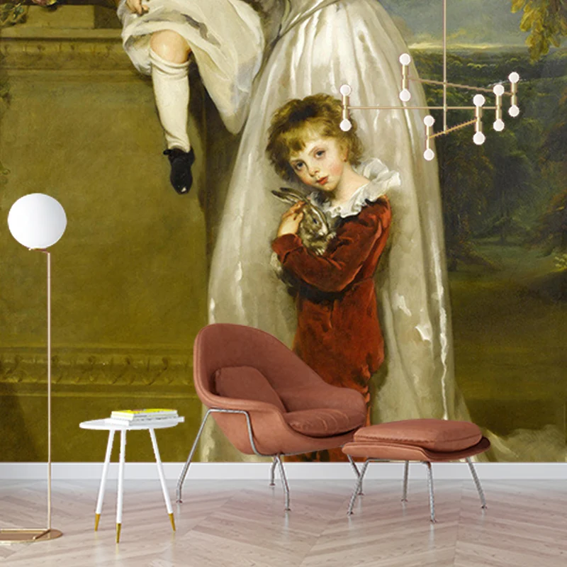 Fleckenabweisende Wandtapete, klassische Vlies-Wanddekoration mit Muster „Frau und ihre Kinder“. Clearhalo