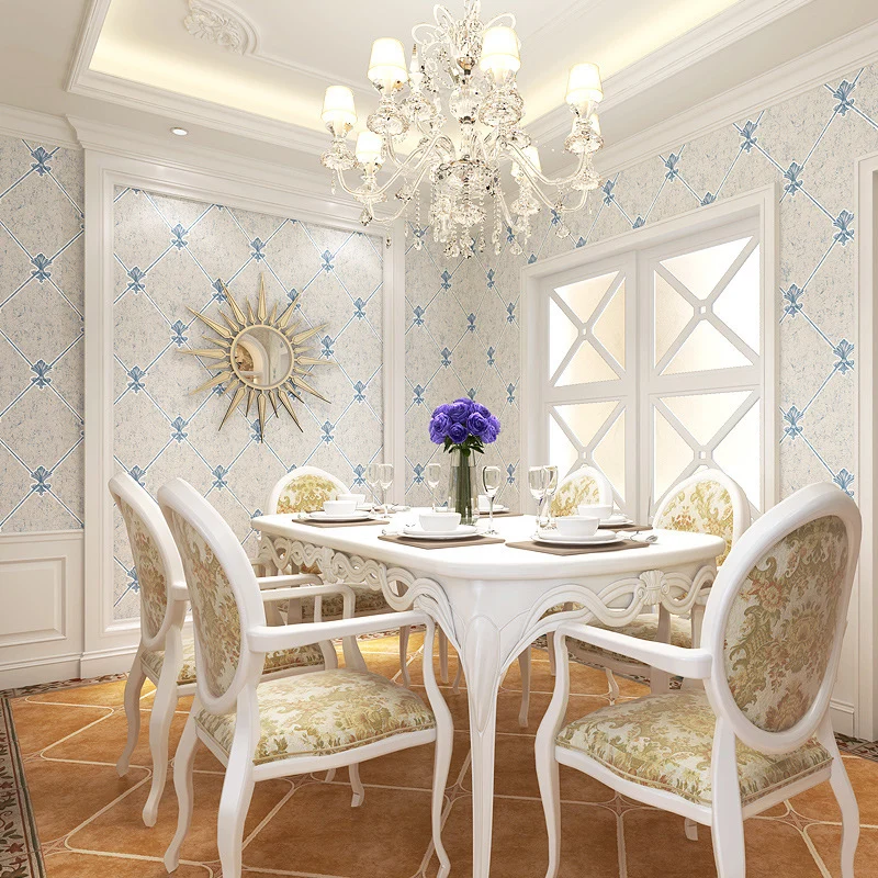 Fleur De Lis Spalier-Tapete, Retro-Stil, 3D-geprägte Wandkunst Hellblau, unbeklebt Clearhalo