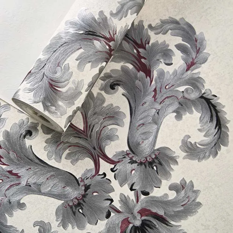 Florale Damast-Tapete, glamouröse 3D-geprägte Wandverkleidung hellem Silber für Schlafzimmer Clearhalo
