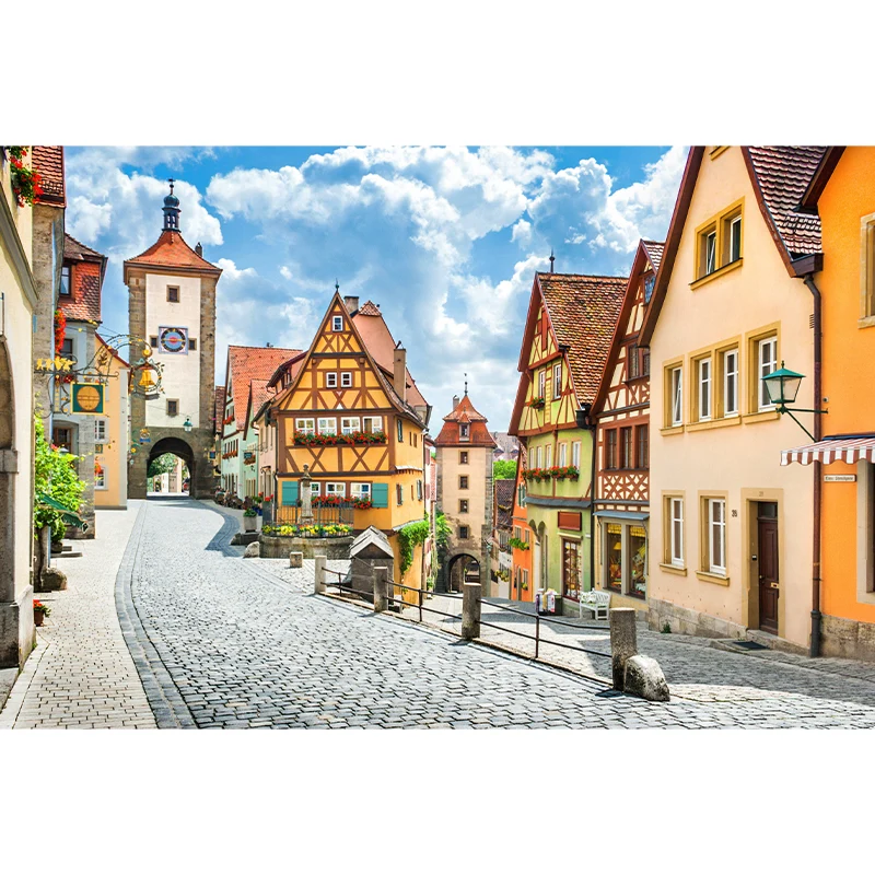 Fotografie Europäische Straßenwandtapete für Restaurantdekoration Blau und Braun Clearhalo