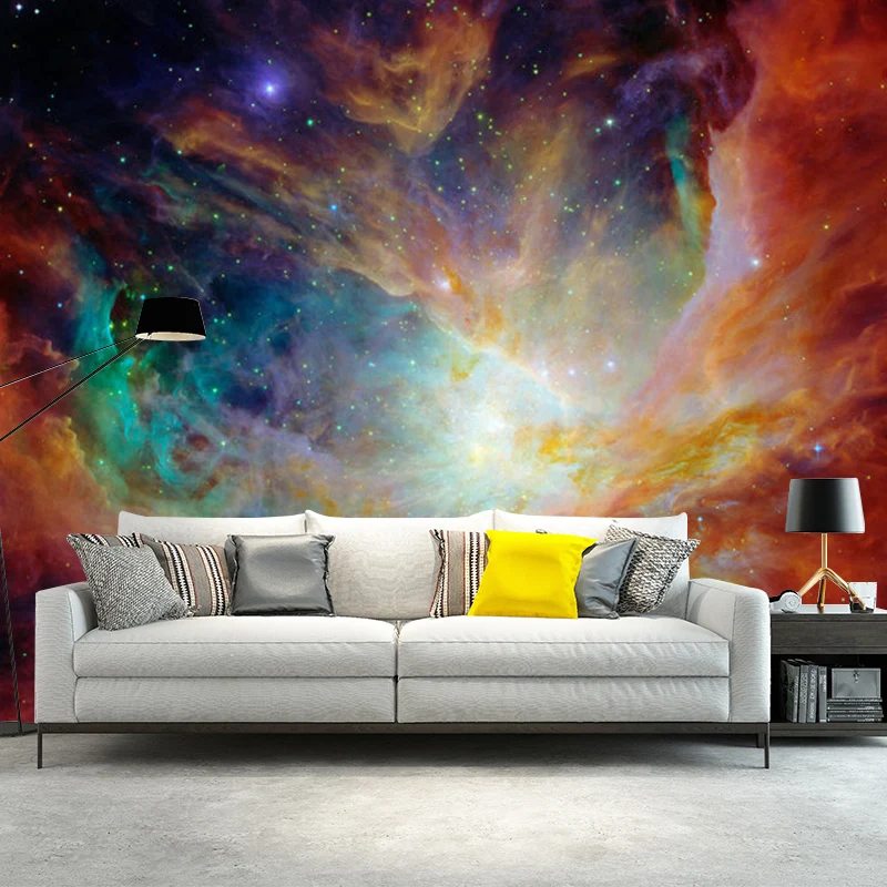 Fotografie Leuchtende Galaxie-Wandtapete für Schlafzimmerdekoration Orange, nach Maß gefertigt Clearhalo
