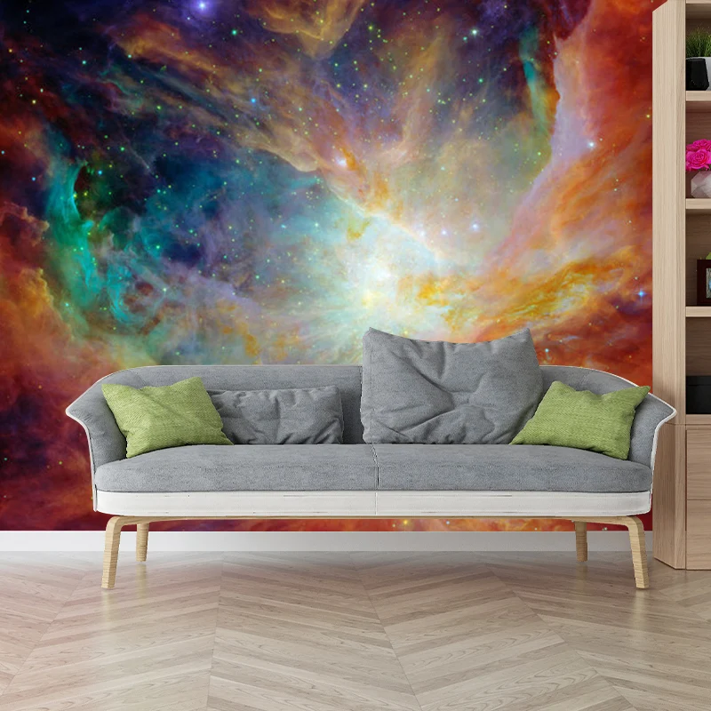 Fotografie Leuchtende Galaxie-Wandtapete für Schlafzimmerdekoration Orange, nach Maß gefertigt Clearhalo