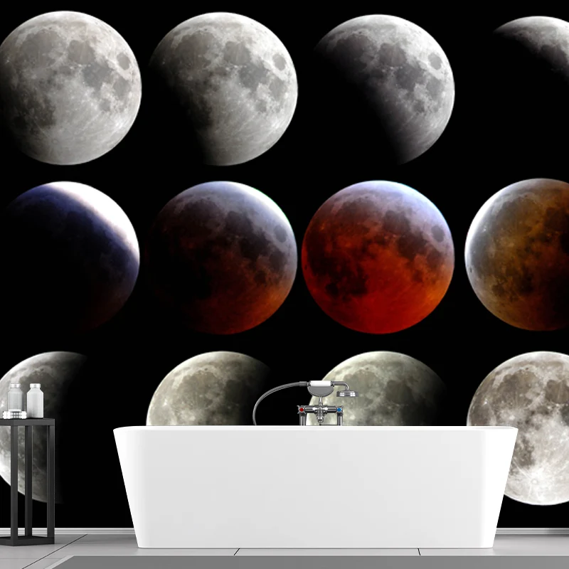 Fotografie Mondfinsternis-Wandbild für Kinderzimmer, Grau-Rot, individuelle Größe erhältlich Clearhalo