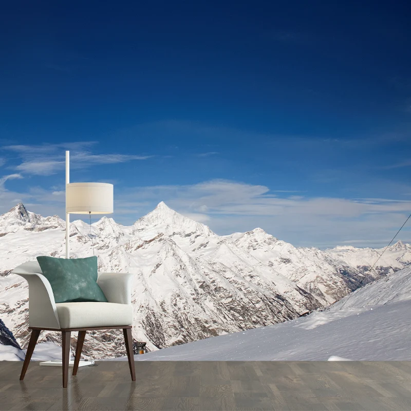 Fotografie Snow Mountain Overlook Wandbild für Wohnzimmer, blau-weiß, individuell bedruckt Clearhalo