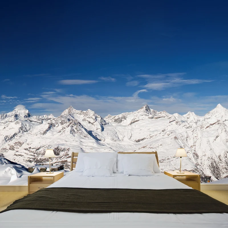 Fotografie Snow Mountain Overlook Wandbild für Wohnzimmer, blau-weiß, individuell bedruckt Clearhalo