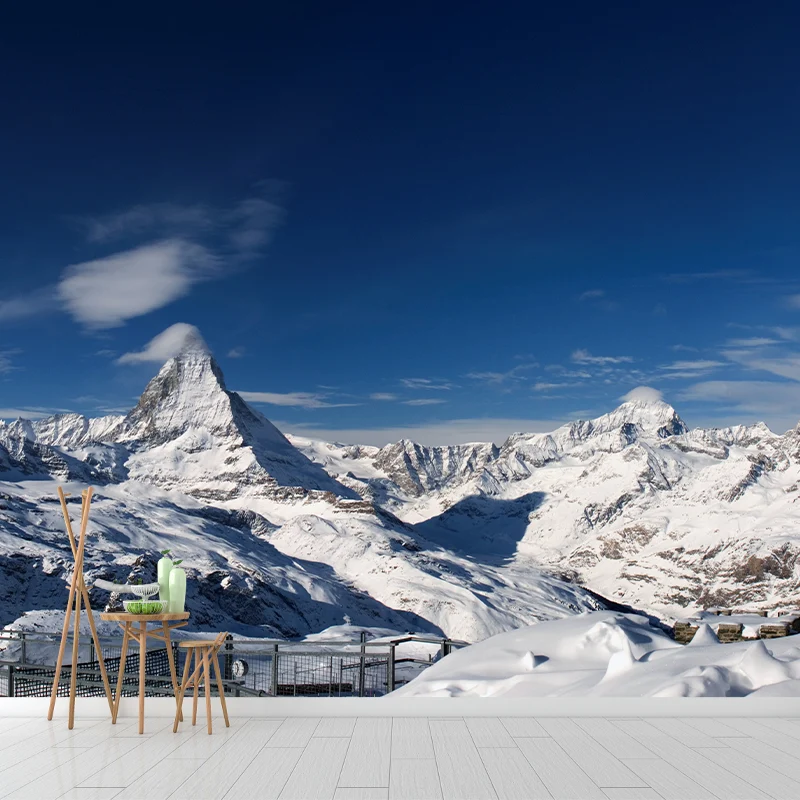 Fotografie Snow Mountain Overlook Wandbild für Wohnzimmer, blau-weiß, individuell bedruckt Clearhalo