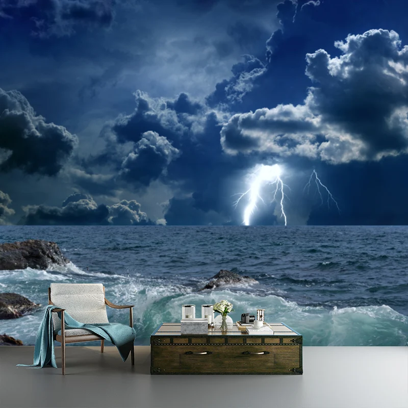 Fotografie Sturm auf See Wandbild Große Wanddekoration für Wohnzimmer, Blau Clearhalo
