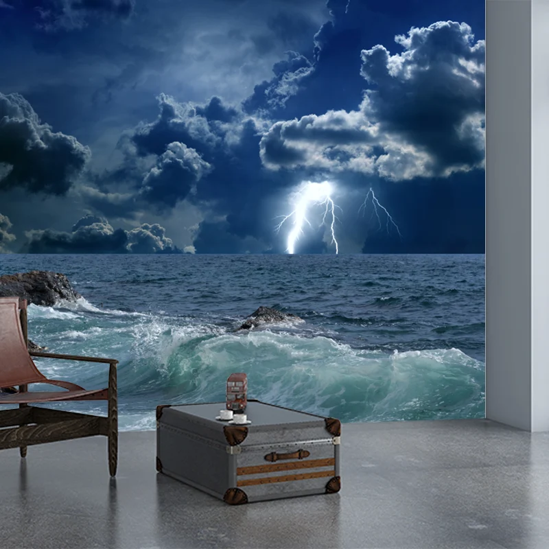 Fotografie Sturm auf See Wandbild Große Wanddekoration für Wohnzimmer, Blau Clearhalo