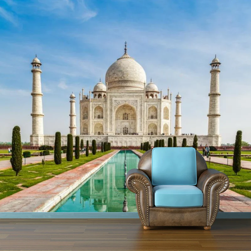 Fotografie Taj Mahal Wandgemälde, Wandverkleidung Sondergröße für Wohnzimmer, Blaugrün Clearhalo