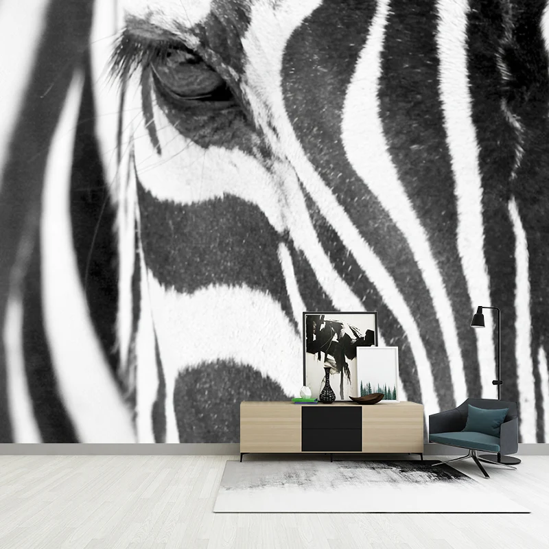 Fotografie Zebra-Haut-Wandkunst, extra großer Wandaufkleber für Akzentwand, individuelle Größe erhältlich Clearhalo