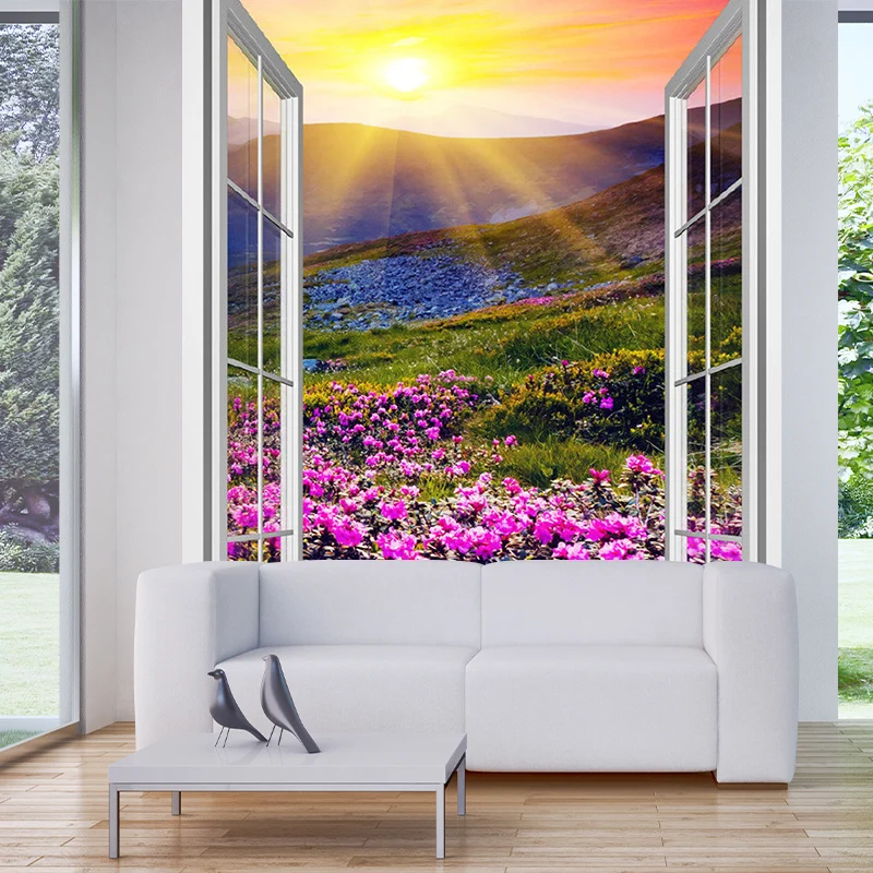Fotografie-Blumenfeld-Wandbilder für Wohnzimmer, Lila und Grün, individuelle Größe Clearhalo