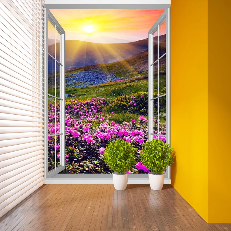 Fotografie-Blumenfeld-Wandbilder für Wohnzimmer, Lila und Grün, individuelle Größe Clearhalo