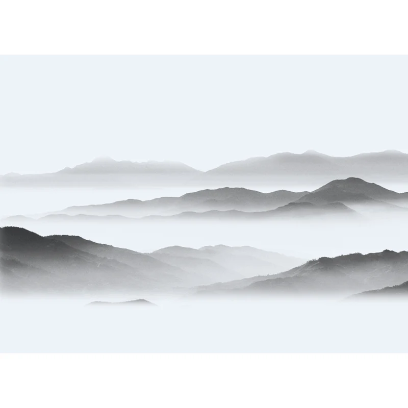 Fototapete „Foggy Hills“, chinesische, feuchtigkeitsbeständige Wohnzimmer-Wandverkleidung, personalisierbar Clearhalo