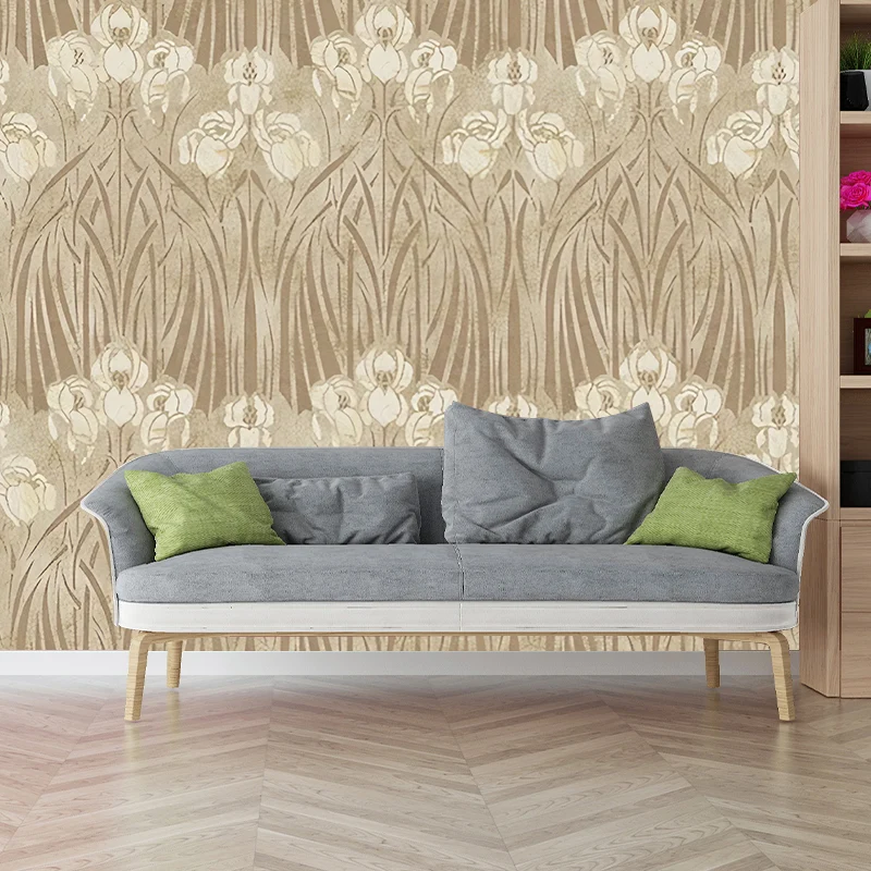 Fototapete „Ganze Blüten“ für die Schlafzimmerdekoration Beige für die Schlafzimmerdekoration, nach Maß gefertigt Clearhalo