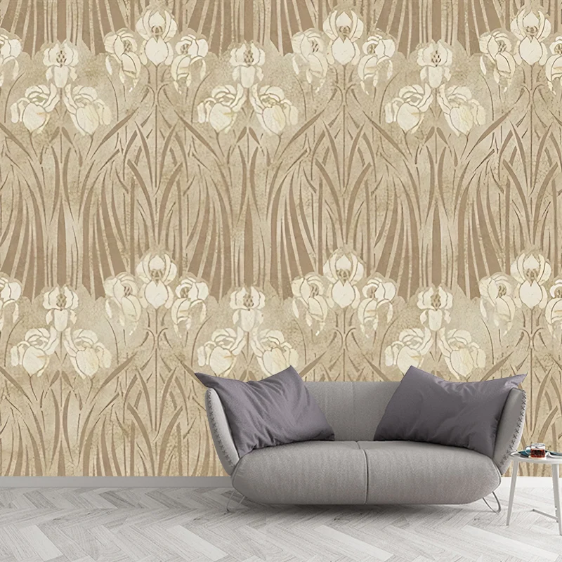 Fototapete „Ganze Blüten“ für die Schlafzimmerdekoration Beige für die Schlafzimmerdekoration, nach Maß gefertigt Clearhalo