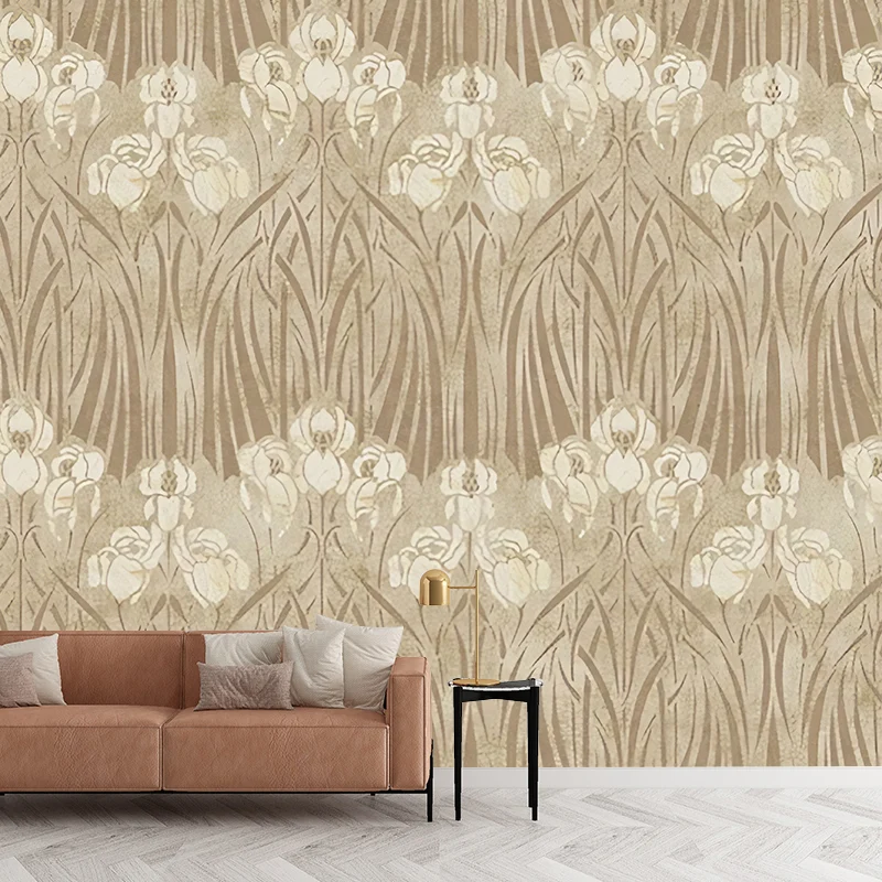 Fototapete „Ganze Blüten“ für die Schlafzimmerdekoration Beige für die Schlafzimmerdekoration, nach Maß gefertigt Clearhalo
