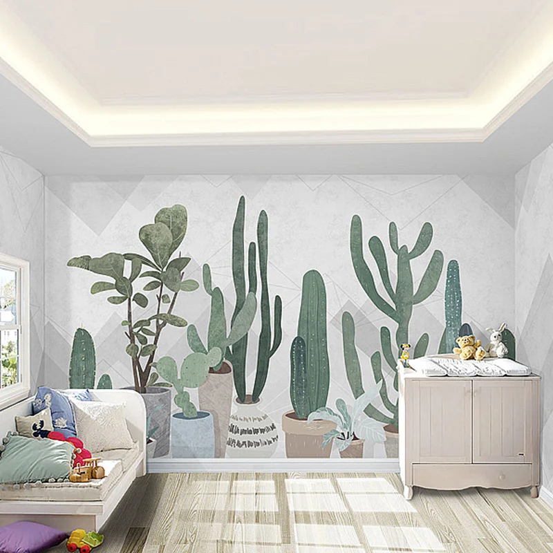 Frische Kaktus-Wandverkleidung für das Wohnzimmer Pastellgrün, personalisierte Größe erhältlich Clearhalo