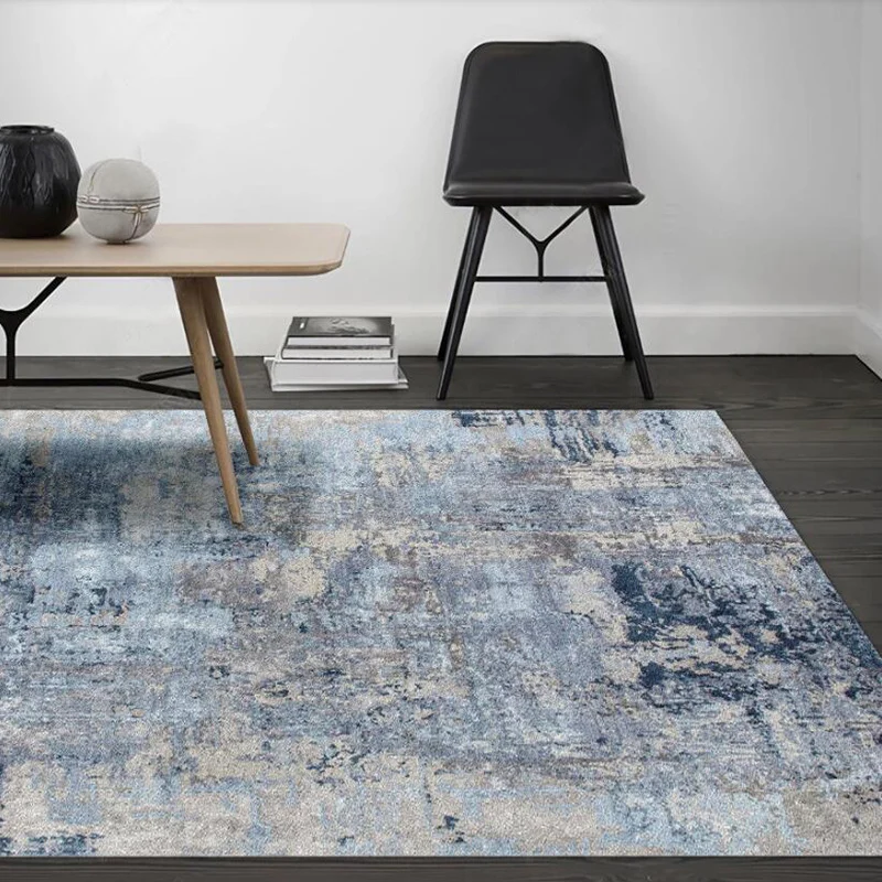 Funkiger abstrakter Teppich Blau und Grau, einfacher Teppich aus waschbarem Polyester mit rutschfester Rückseite für das W...