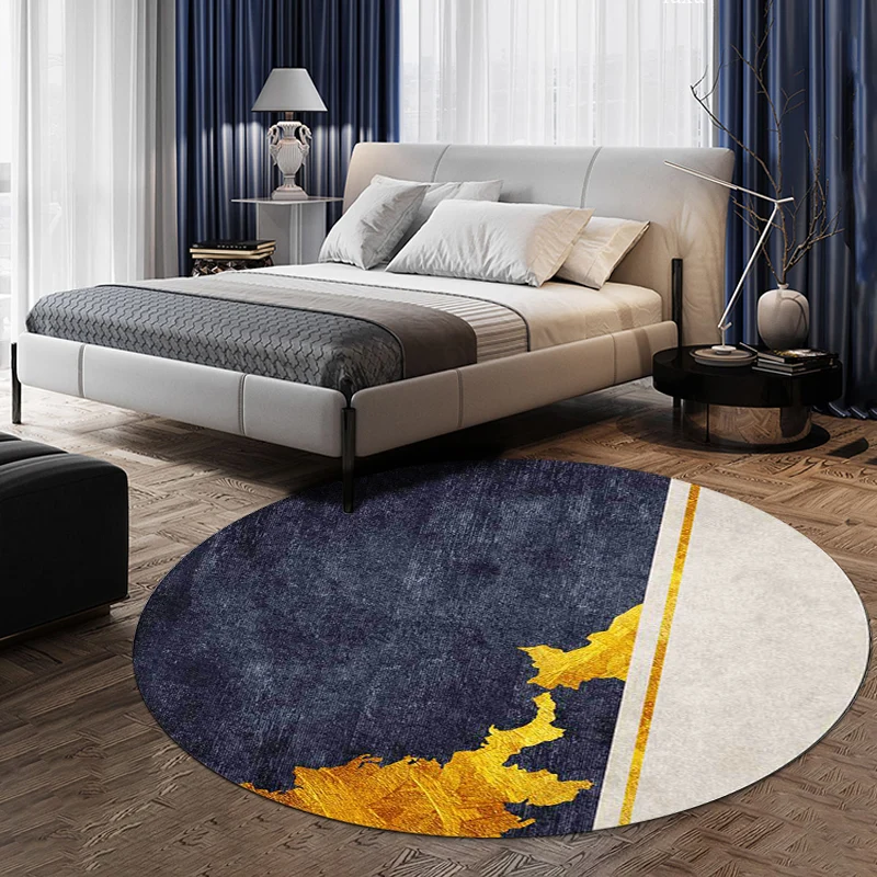 Funkiger abstrakter Teppich Marineblau und Gold, einfacher Teppich aus waschbarem Polyester mit rutschfester Rückseite für...
