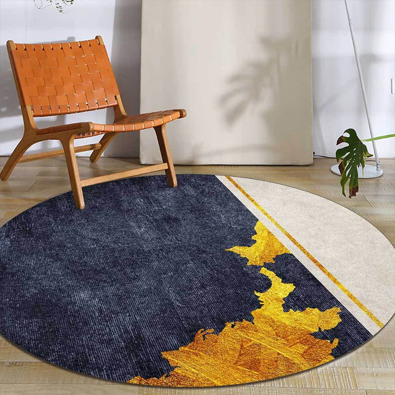 Funkiger abstrakter Teppich Marineblau und Gold, einfacher Teppich aus waschbarem Polyester mit rutschfester Rückseite für...