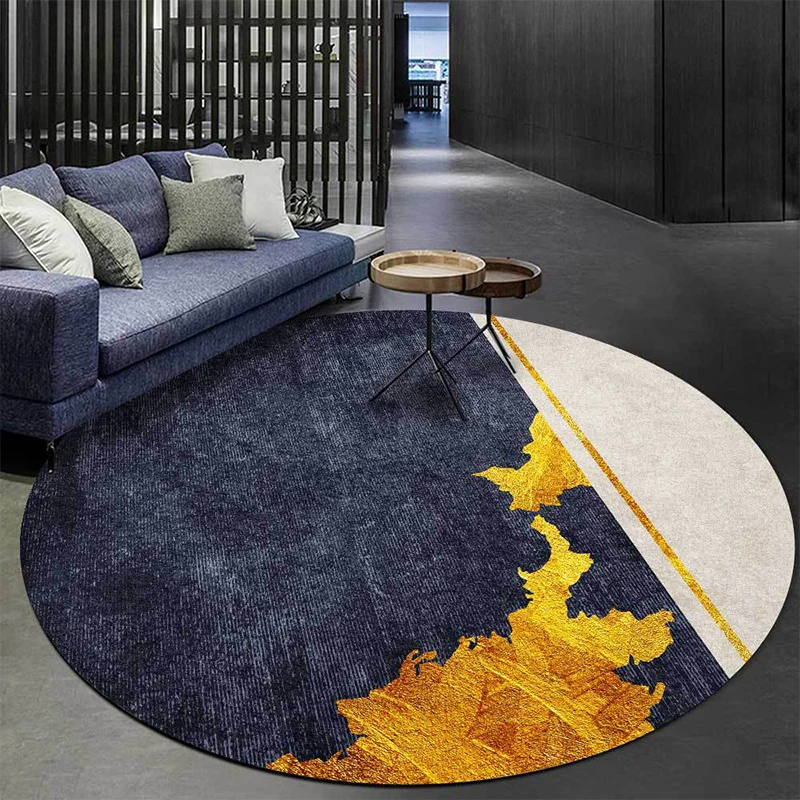 Funkiger abstrakter Teppich Marineblau und Gold, einfacher Teppich aus waschbarem Polyester mit rutschfester Rückseite für...