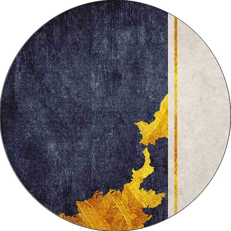 Funkiger abstrakter Teppich Marineblau und Gold, einfacher Teppich aus waschbarem Polyester mit rutschfester Rückseite für...