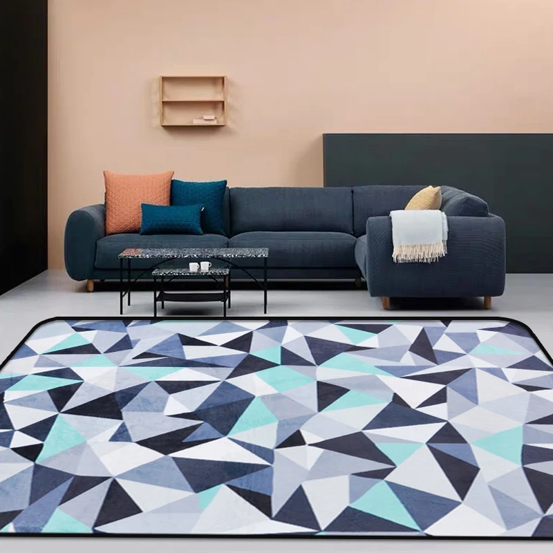 Funkiger Teppich mit geometrischem Muster, blau, modernistischer Teppich, Polyester, waschbar, haustierfreundlich, rutschf...