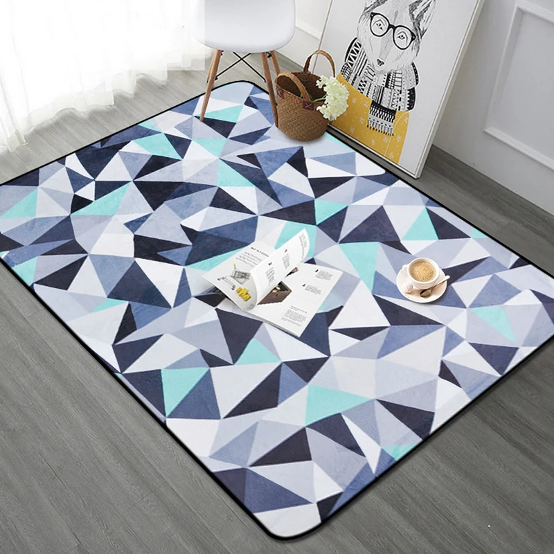 Funkiger Teppich mit geometrischem Muster, blau, modernistischer Teppich, Polyester, waschbar, haustierfreundlich, rutschf...
