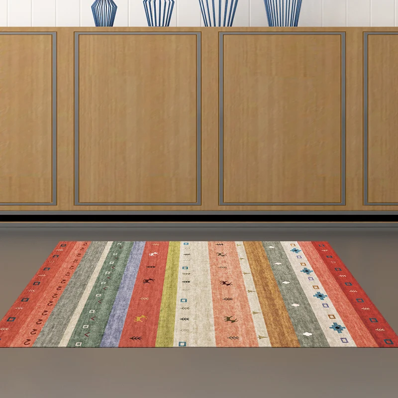 Funky Deer Stripe Grass Rug mehrfarbigem Bohemian-Teppich, Polyester, waschbarer Teppich für das Wohnzimmer Clearhalo