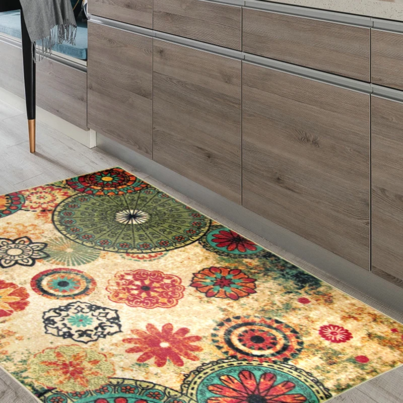 Funky Floral Circle Teppich Gelb Bohemian Teppich Polyester Anti-Rutsch-Teppich für Schlafzimmer Clearhalo