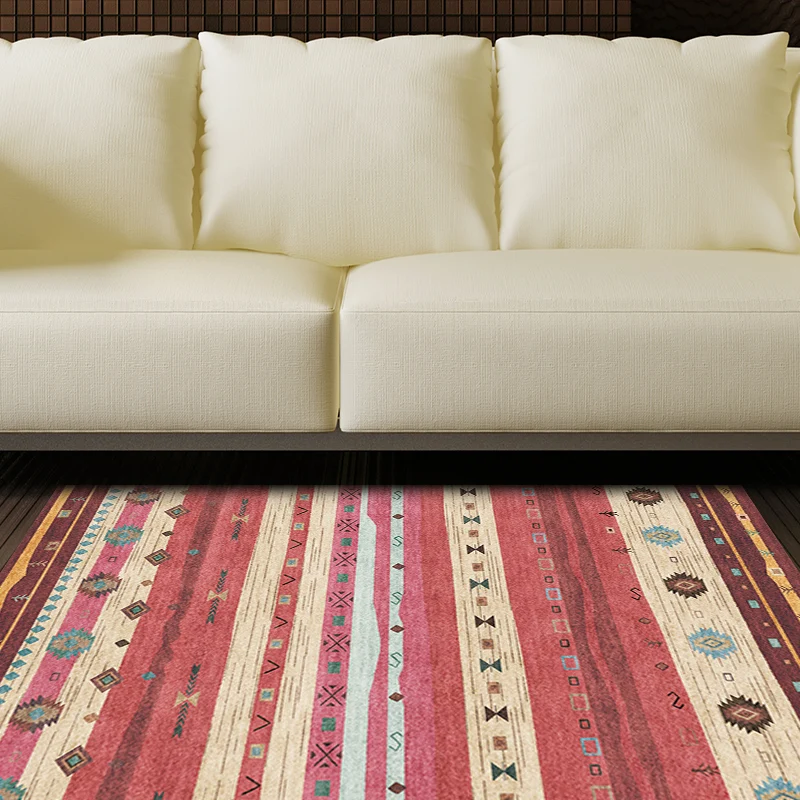 Funky Stripe Rechteckiger Rautenteppich Rot, Bohemian-Teppich, Polyester-Teppich mit rutschfester Rückseite für Schlafzimm...