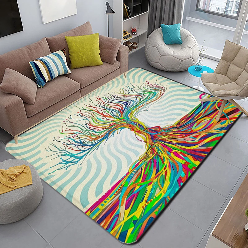 Funky Wohnzimmerteppich, mehrfarbig, Cartoon-3D-Druck, Teppich aus Synthetik, rutschfeste Rückseite, schmutzabweisender Te...