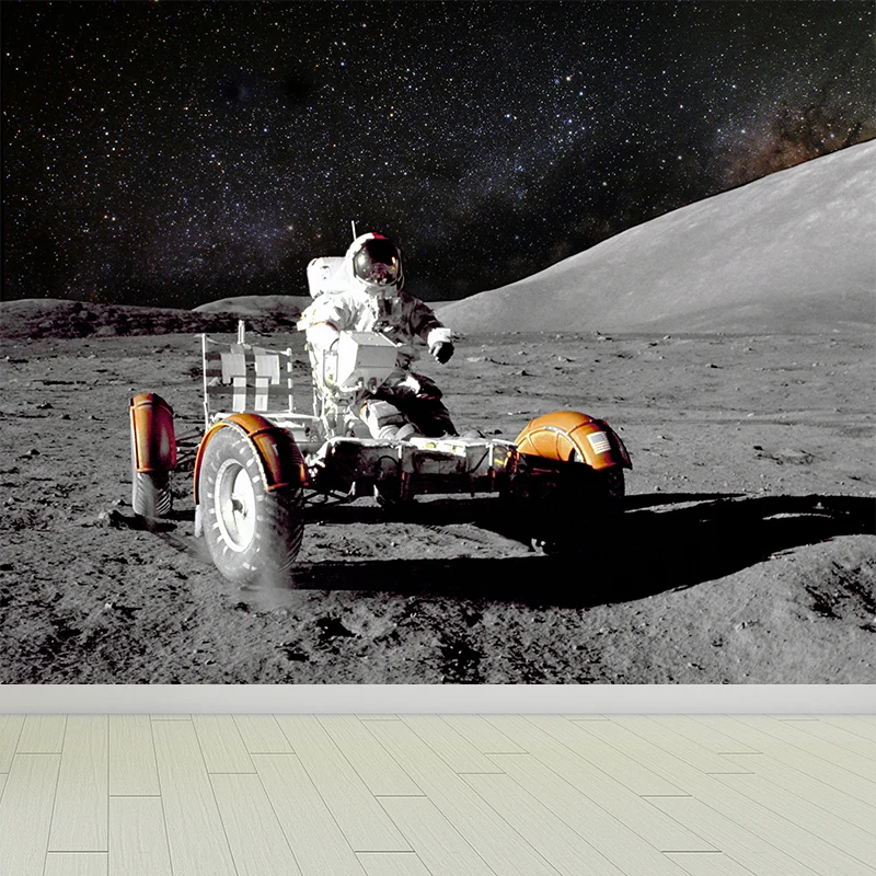 Futuristisches Astronauten-Wandbild, Vliesstoff-Textur, schmutzabweisende schwarze Wandkunst für Schlafzimmer Clearhalo