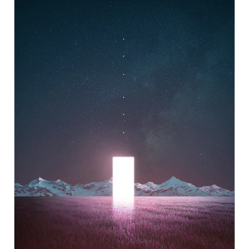 Futuristisches Nacht-Lavendelfeld-Wandbild, rosa-blaue Zeitreise-Wandverkleidung für Schlafzimmer Clearhalo