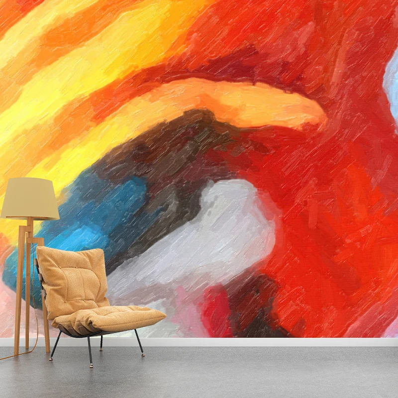 Ganze Art-Deco-Wandtapete, rot-gelb-blaue Ölzeichnung, Wandverkleidung, nach Maß Clearhalo
