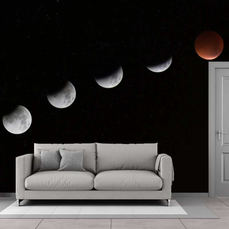Ganze Astronomie-Wandverkleidung, moderne komplette Mondfinsternis-Wandkunst Schwarz Clearhalo