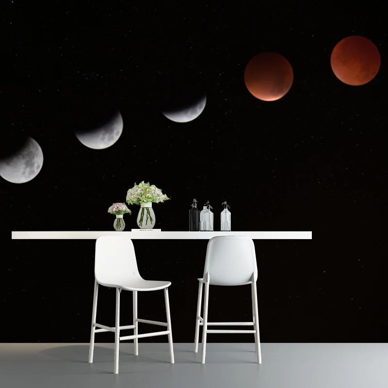 Ganze Astronomie-Wandverkleidung, moderne komplette Mondfinsternis-Wandkunst Schwarz Clearhalo