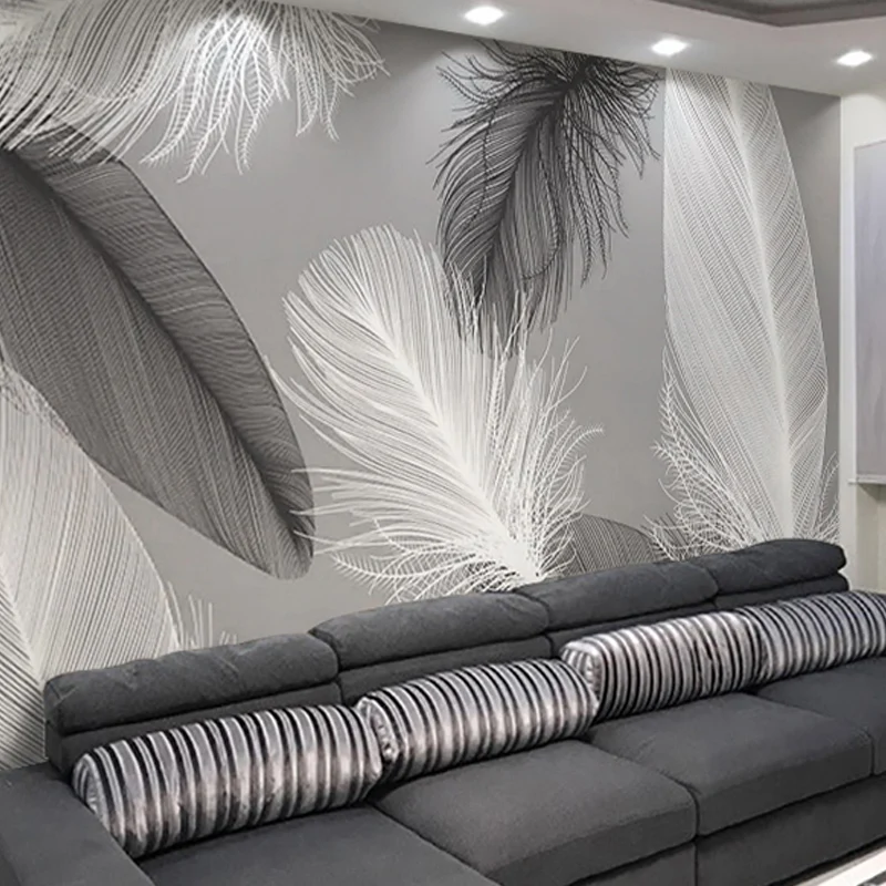 Ganze Feder-Wandbild für Wohnzimmer, Fantasy-Textur-Wandkunst Grau, schmutzabweisend Clearhalo