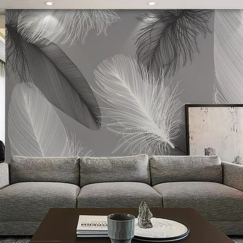 Ganze Feder-Wandbild für Wohnzimmer, Fantasy-Textur-Wandkunst Grau, schmutzabweisend Clearhalo