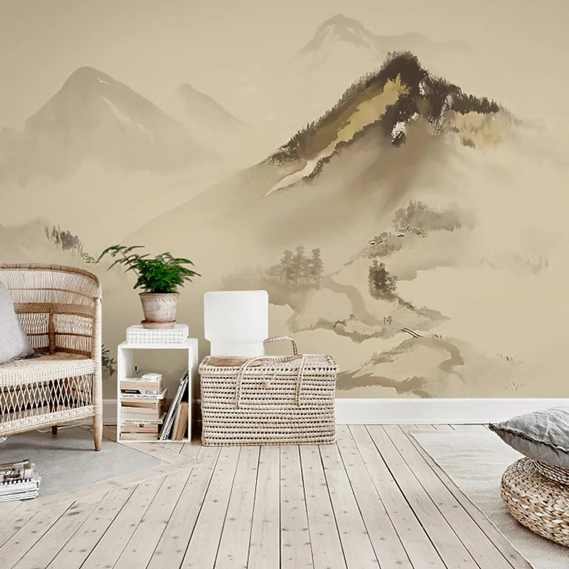 Ganze Illustration Bergwandbild für Akzentwand, Pastellbraun, nach Maß gefertigt Clearhalo