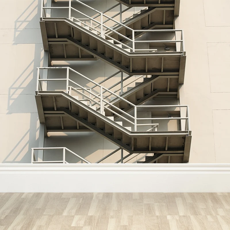 Ganze Zickzack-Treppen-Wandaufkleber, weiße Vlies-Wandverkleidung, schmutzabweisend, personalisierbar Clearhalo