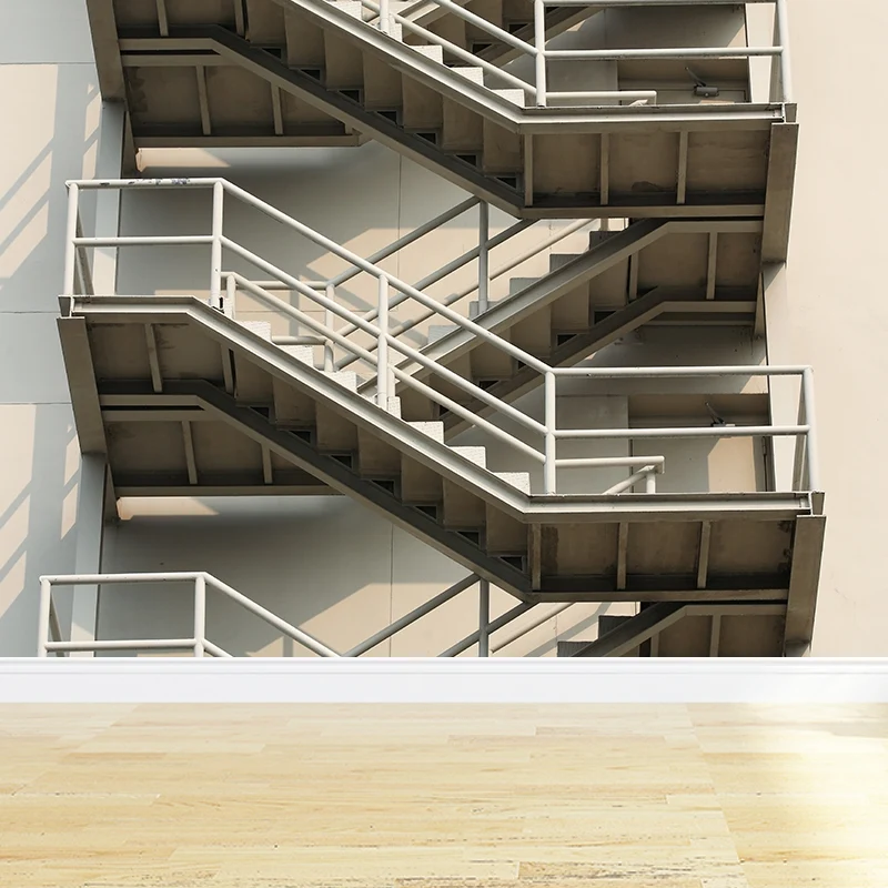 Ganze Zickzack-Treppen-Wandaufkleber, weiße Vlies-Wandverkleidung, schmutzabweisend, personalisierbar Clearhalo