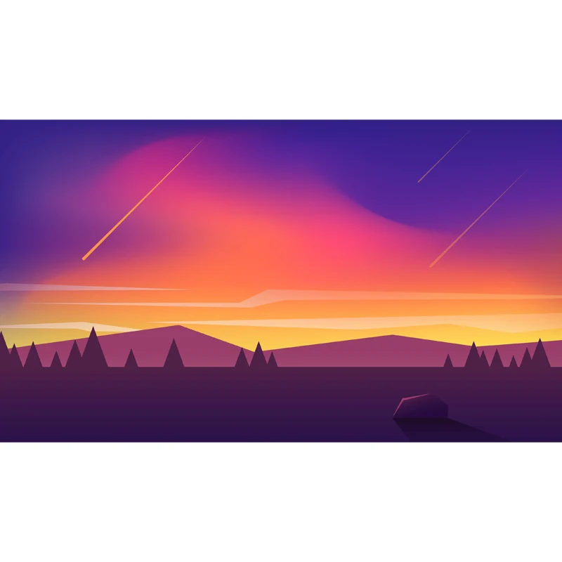 Ganzer Berg-Meteorschauer-Wandbild für Schlafzimmer, Nachtlandschaft, Wandkunst Gelb-Blau, waschbar Clearhalo